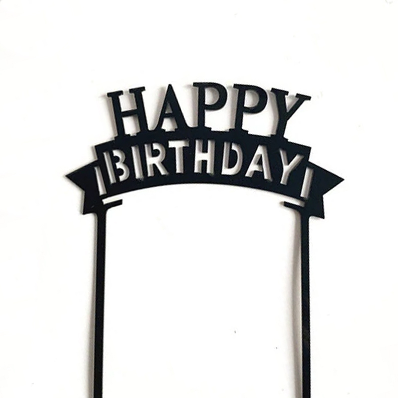 Kitchen Domain - Happy Birthday Cake Topper - Black 13cm