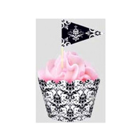 Damask Flat Baking Cups & Picks - 18 Pack
