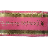 Cake Frill Happy Birthday Pink & Gold 76mm
