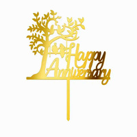 Happy Anniversary Tree Gold Acrylic Cake Topper