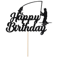 Happy Birthday Fishing Paper Card Cake Topper