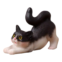 Miniature  Stretching Black & White Cat Cake Topper