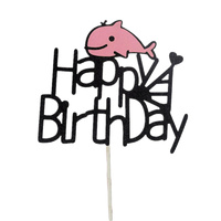 Pink Whale Happy Birthday Cake Topper