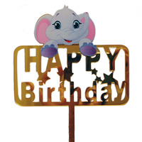 Happy Birthday Acrylic Elephant Cake Topper
