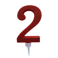 Xtra Large Red Glitter  Number 2 Candle - 11.5cm