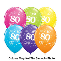 80th Balloons 6pcs Assorted Colours