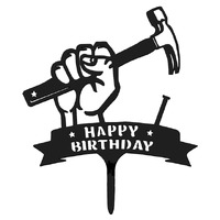 Black Acrylic Hammer Happy Birthday Topper