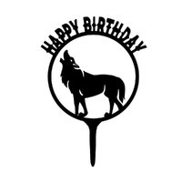 Black Acrylic Wolf Happy Birthday Topper
