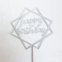 Silver Mirror Squares Happy Birthday 17cm