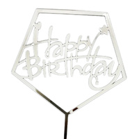 Silver Mirror Happy Birthday Cake Topper