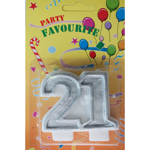 21 Numeral Candle Silver