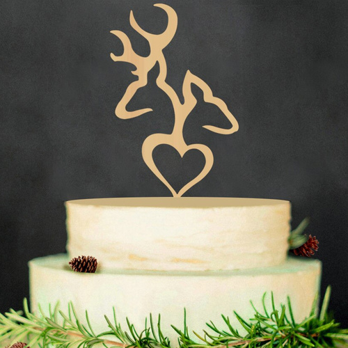 Wooden Stag And Doe Heart Cake Topper