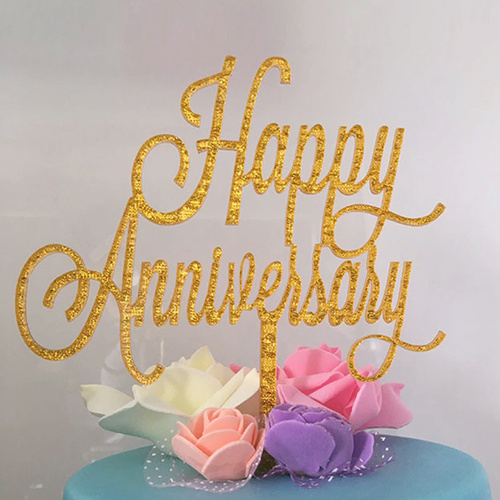 Happy Anniversary Gold Acrylic Cake Topper