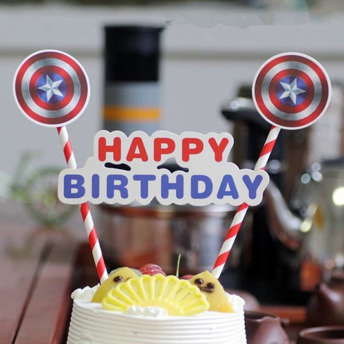 Captain America Happy Birthday Cake Flag Topper