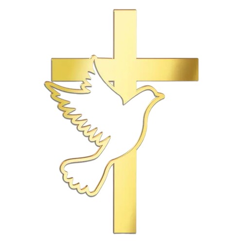 Dove With Cross Gold Acrylic Cake Topper