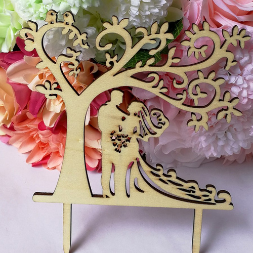 Wooden Bride And Groom Tree Cake Topper