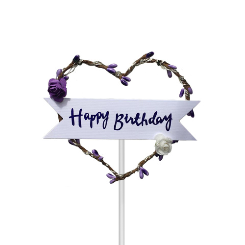 Led Light Up Purple Heart Happy Birthday Cake Topper