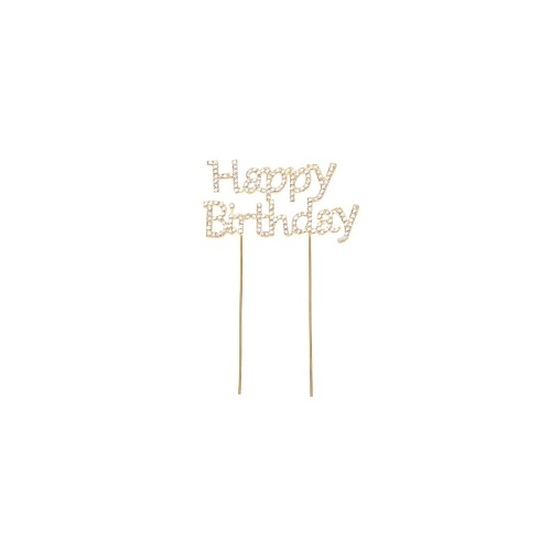 Happy Birthday Diamante Cake Topper Gold