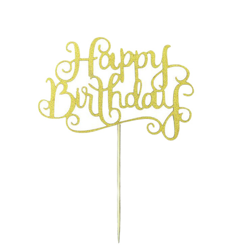 Happy Birthday Cake Topper Sign Large - Gold Glitter