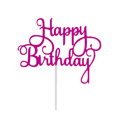 Happy Birthday Cake Topper Sign Large - Hot Pink