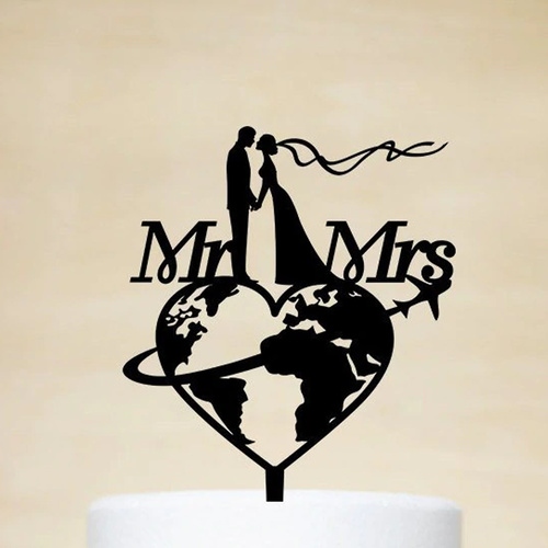 Acrylic Mr & Mrs travel Cake Topper 18cm