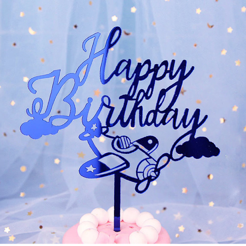 Acrylic Happy Birthday Airplane Topper Blue