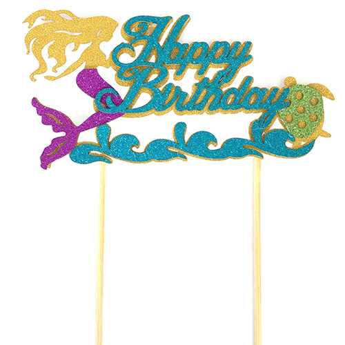 Happy Birthday Mermaid Glitter Topper 