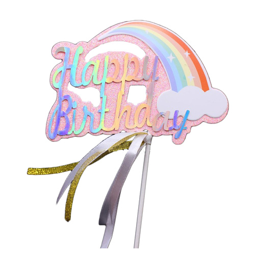 Happy Birthday Rainbow Topper Pink 20cm