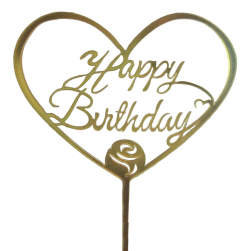 Happy Birthday Gold Heart Rose Topper 15cm