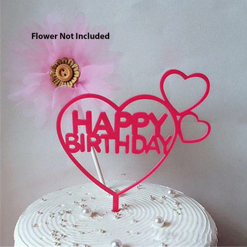 Happy Birthday Deep Pink Hearts Topper 16cm
