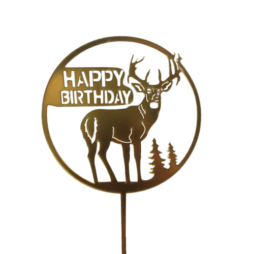 Acrylic Happy Birthday Stag Topper Gold