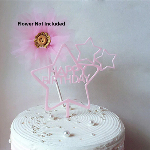 Happy Birthday Light Pink Stars Topper 16cm