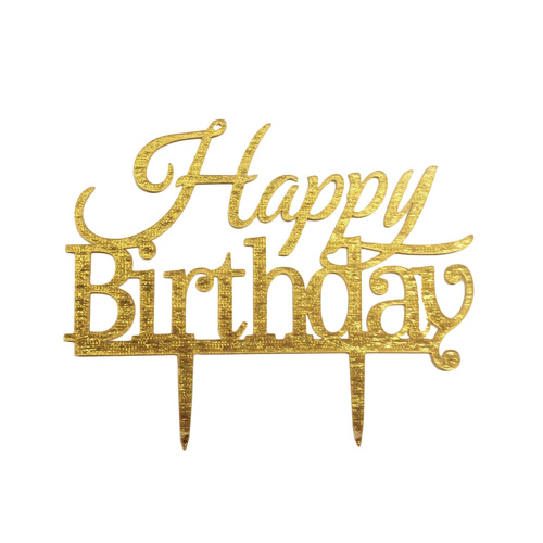 Acrylic Happy Birthday Cake topper Gold