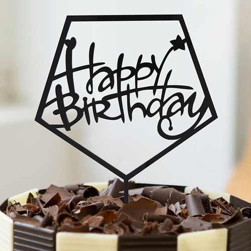 Black Acrylic Happy Birthday Cake Topper