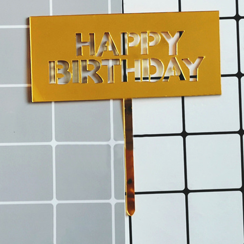 Gold Rectangle Acrylic Happy Birthday Topper