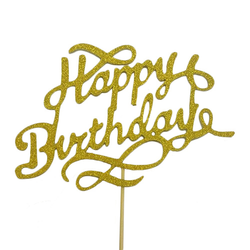 Happy Birthday Cake Topper Glitter  - Gold