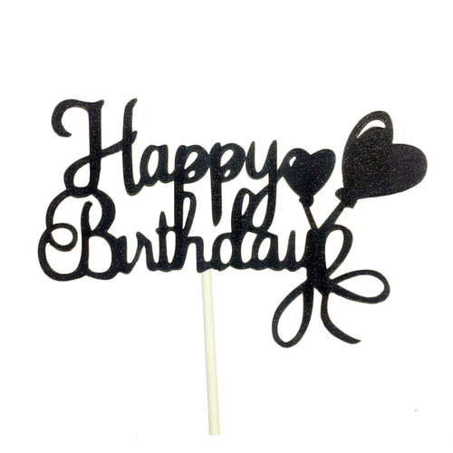 Birthday Cake Topper Glitter - Black Heart