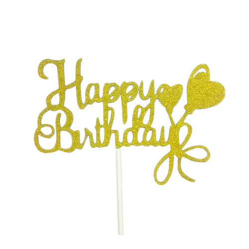 Birthday Cake Topper Glitter - Gold Heart