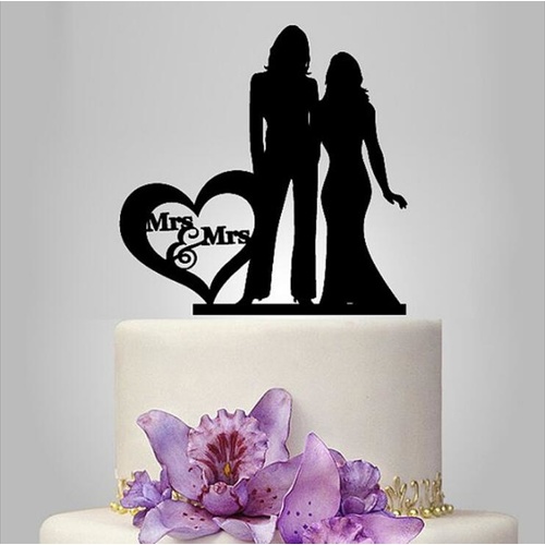 Black Acrylic Mrs & Mrs Cake Topper