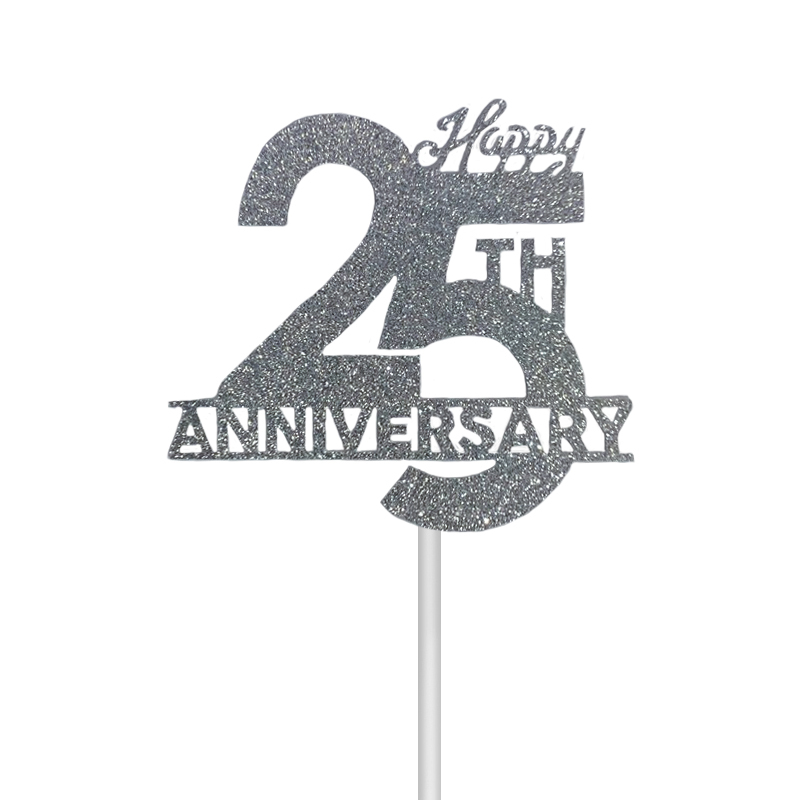 25th Anniversary Cake Topper Glitter Silver