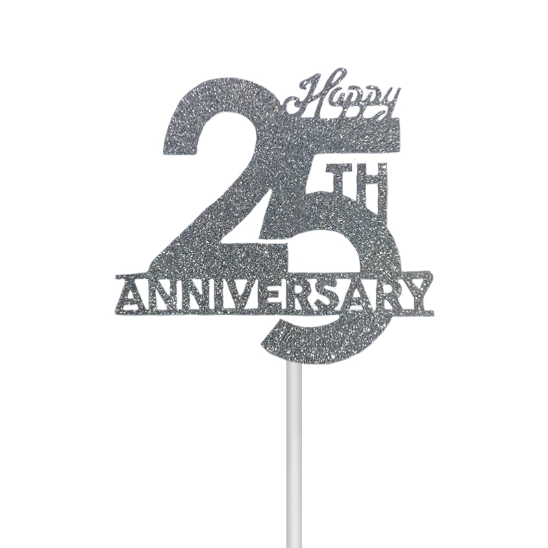 25th wedding anniversary glitter silver years cake topper customised 25 25yrs