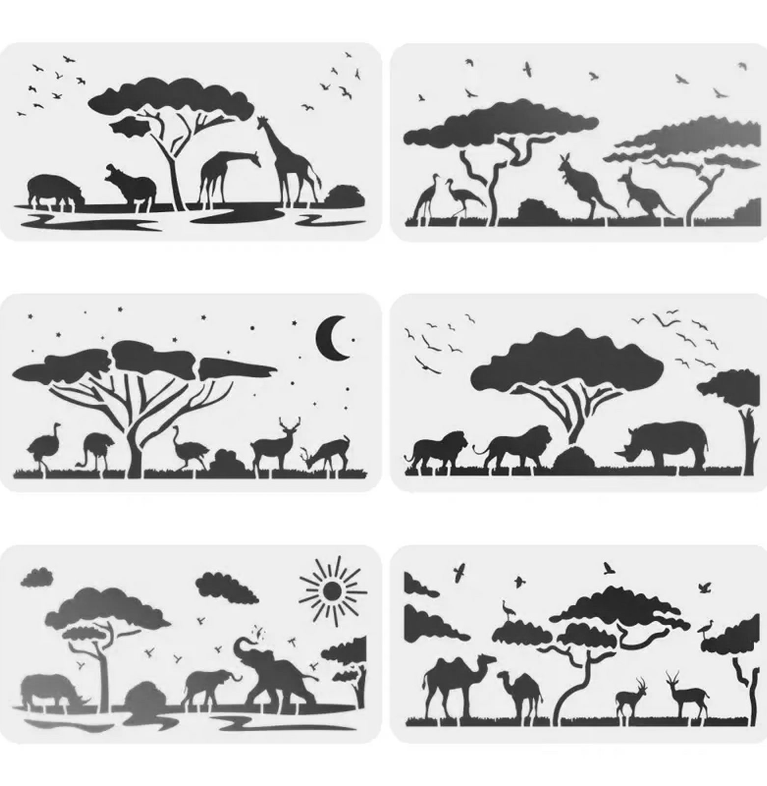Animals Silhouettes Stencil 6 Piece Set