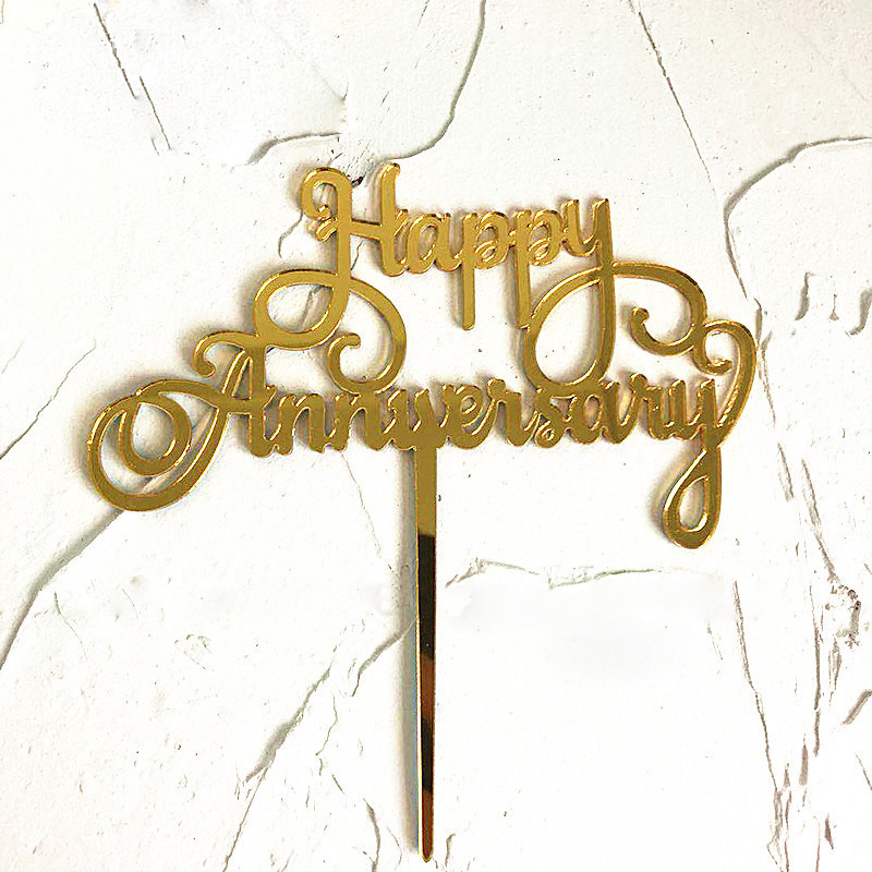 Kitchen Domain - Happy Anniversary Acrylic Cake Topper - Gold