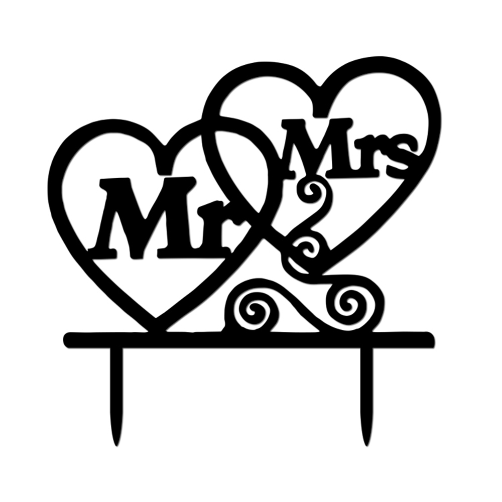 Acrylic Mr & Mrs Heart Cake Topper 13cm