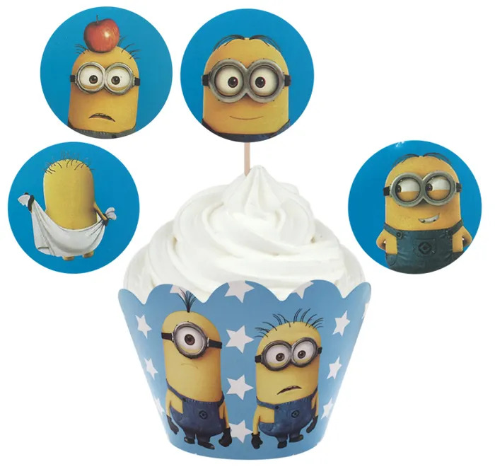 Kitchen Domain Minions Cupcake Wraps And Picks 12 Pack