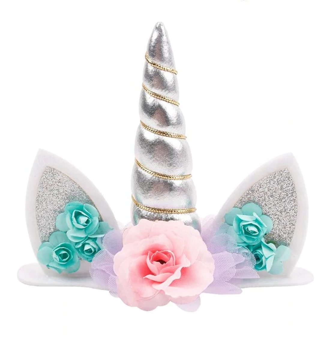 kitchen domain unicorn horn cake topper silver