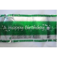 Cake Frill Happy Birthday Green & Silver 76mm