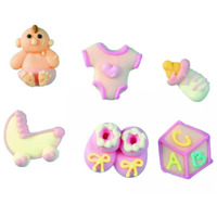30mm Pink Baby Edible Decorations 6 Pc Set