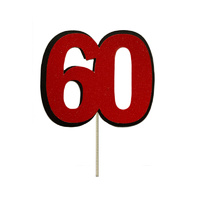 60 Cake Topper Glitter Red 7cm