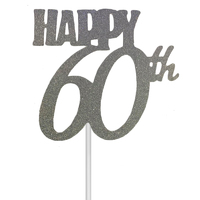 60th Cake Topper SIlver Glitter
